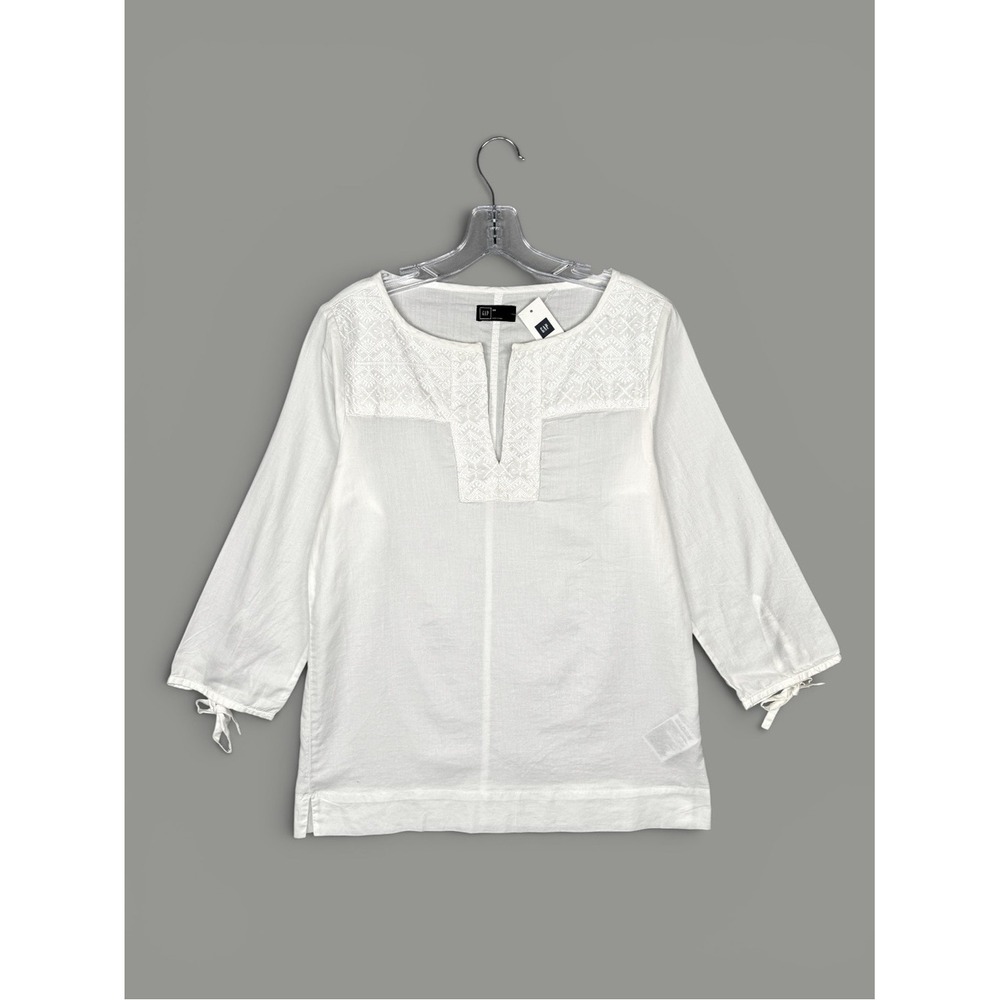 GAP Embroidered Split Neck Blouse White Cotton‎ XS Cottage Boho